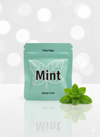 Mint-flavored product package with a mint leaf on a white background